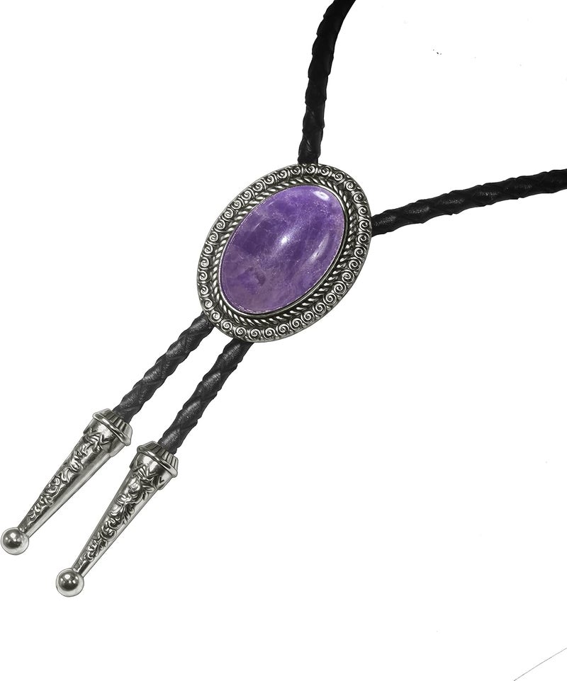 Moranse Bolo Tie With Emerald Blue and Black or More Colors Stone Celtic Style Genuine and Cowhide Rope - Image 4