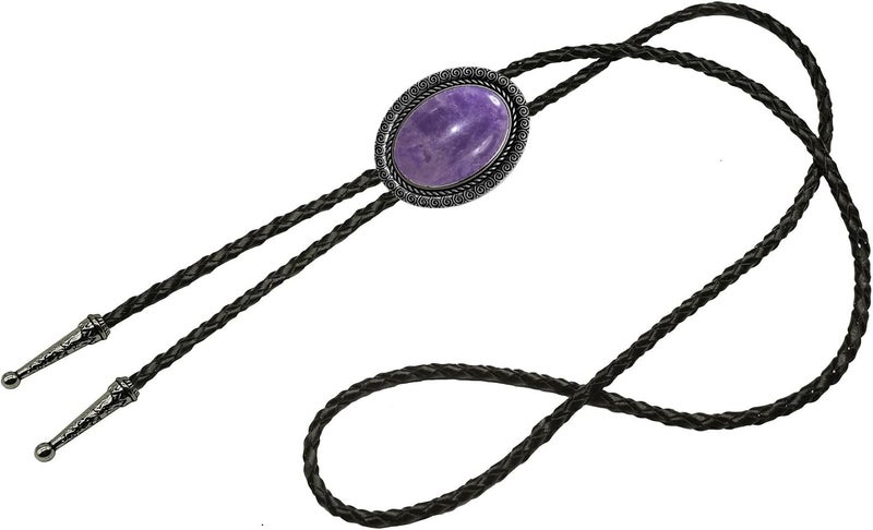Moranse Bolo Tie With Emerald Blue and Black or More Colors Stone Celtic Style Genuine and Cowhide Rope - Image 2
