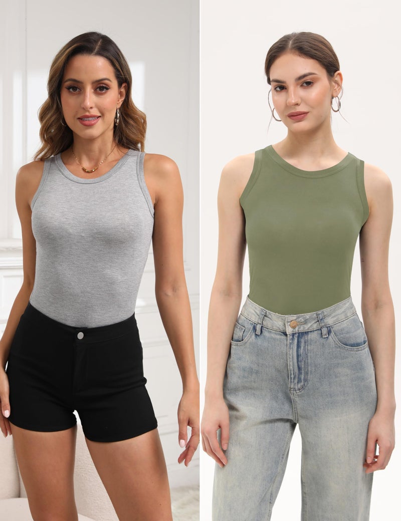 BQTQ 5 Pack Womens Crewneck Tank Tops High Neck Sleeveless Tanks Slim Fit Basic Ladies Undershirts, Black, Gray, White, Coffee, Army Green, XL - Image 3