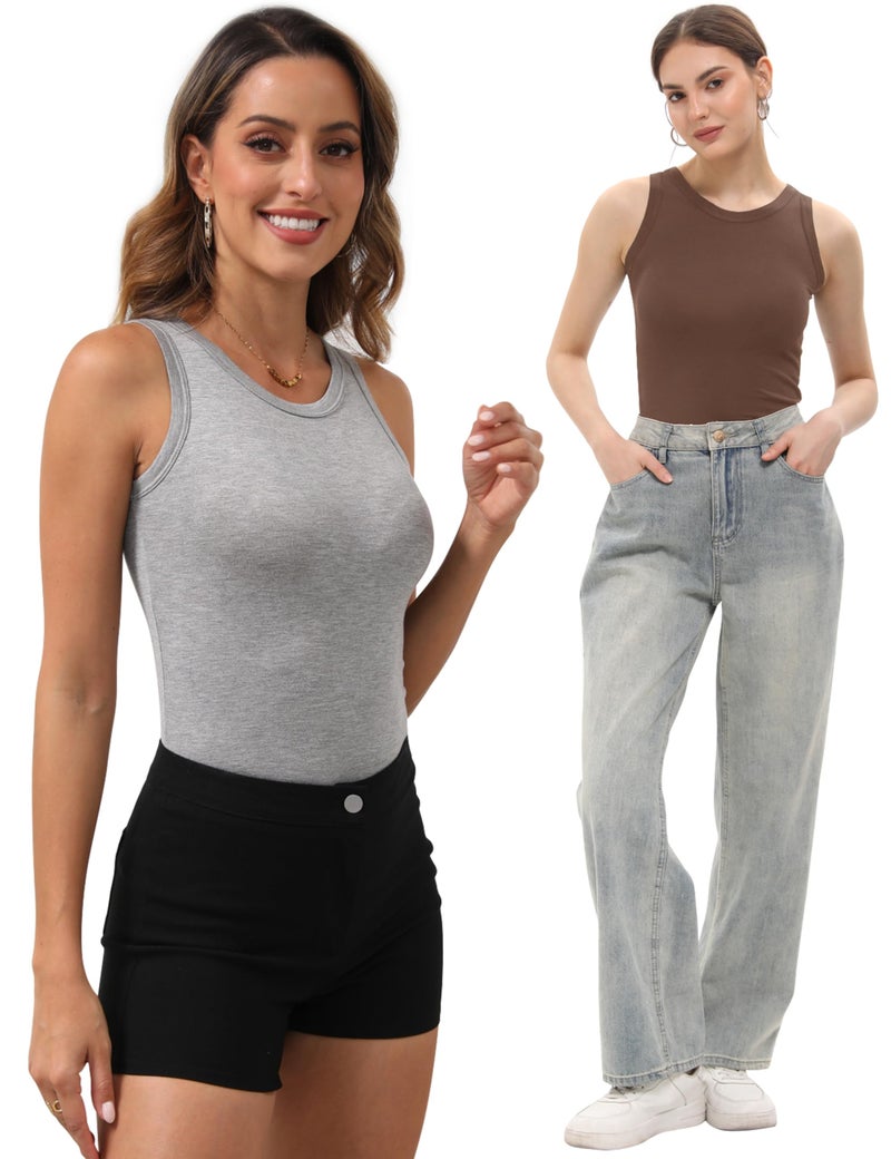 BQTQ 5 Pack Womens Crewneck Tank Tops High Neck Sleeveless Tanks Slim Fit Basic Ladies Undershirts, Black, Gray, White, Coffee, Army Green, XL - Image 5