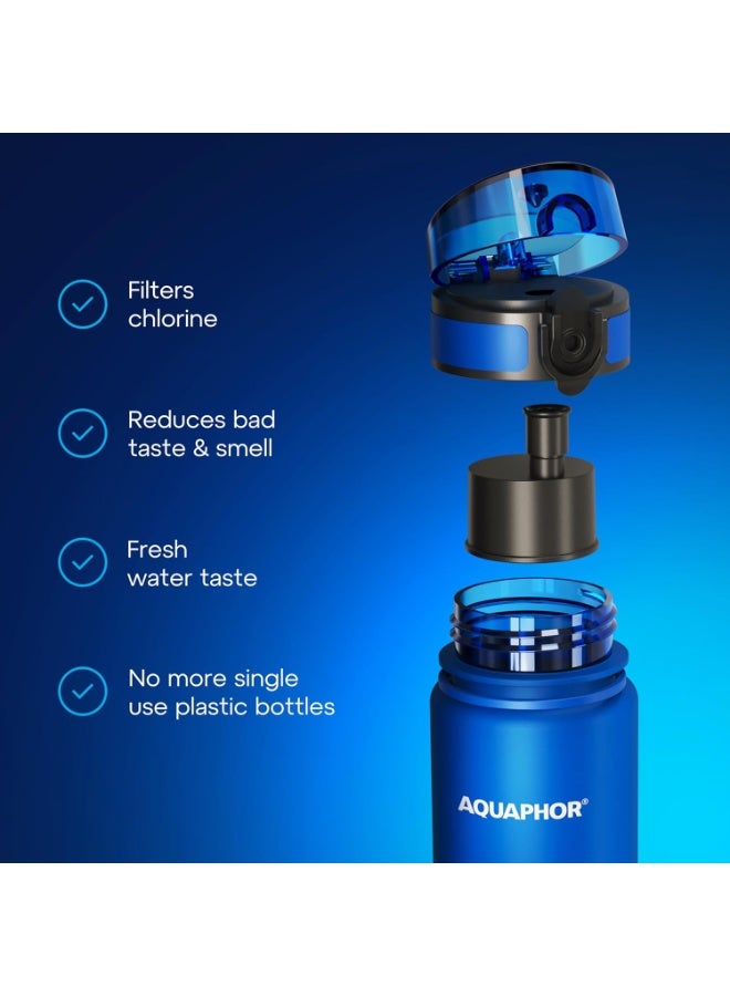 Aquaphor City Water Filter Bottle 500ml, Portable Travel Water Purifier Bottle with Activated Carbon Filter, BPA-Free Tritan Material, Reduces Chlorine & Odor, Eco-Friendly Reusable Bottle For Daily Use (Blue) - Image 4