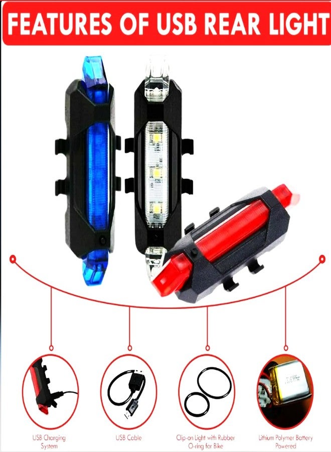 CYIDER Cycle Light Front and Rear Combo - Type-C Rechargeable Waterproof Bicycle Headlight & USB Tail Light | LED Cycle Light Option, 3 Front + 4 Rear Modes | White+Red - Image 2