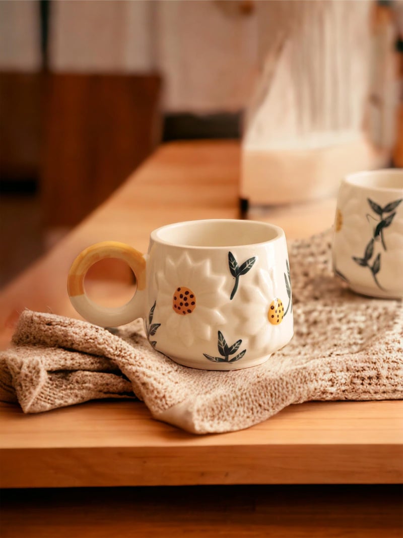 BACKKSPACE RETAIL Ceramic Sun Flower Mug | Daisy Bloom Mug - Perfect Addition To Any Coffee Or Tea Lover'S Collection | Microwave, Dishwasher And Food Safe | Cream | 250Ml - Image 1