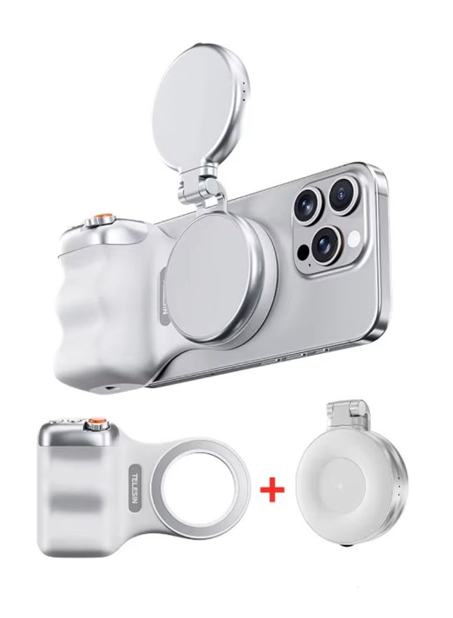 TELESIN Fun Shot Magnetic Phone Camera DSLR Style Shutter Grip for iPhone & Android with Detachable Wireless Shutter Button - MFI Certified - 1/4" Screw - Comfort Ergonomic Camera Grip with Fill Light - Image 1