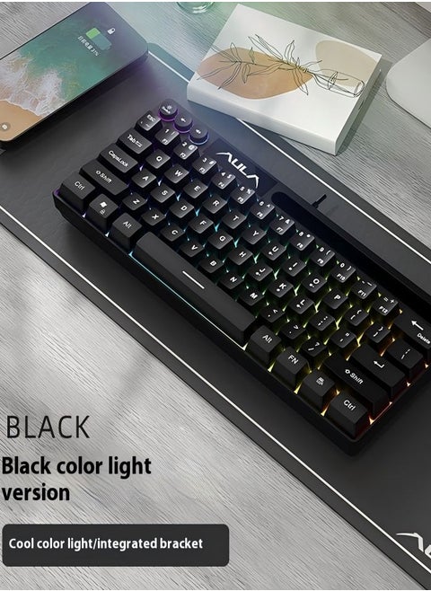 Compact RGB Mechanical Keyboard, 64-Key Wired Backlit Gaming Keyboard with Phone Holder