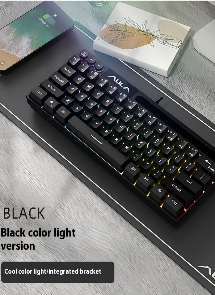 Healife - Compact RGB Mechanical Keyboard, 64-Key Wired Backlit Gaming Keyboard with Phone Holder - Image 1