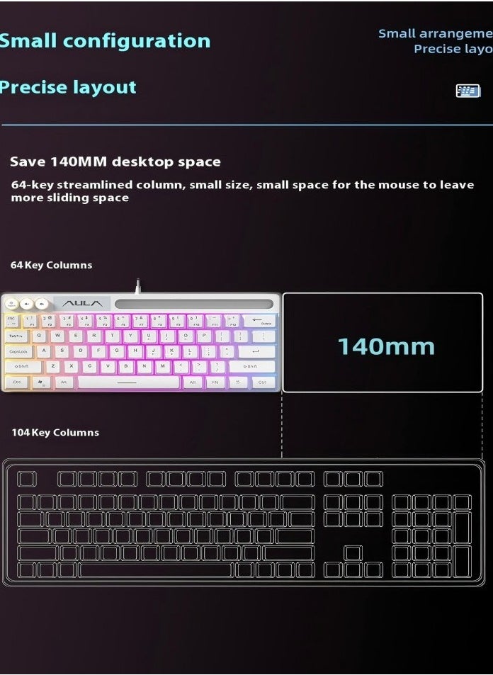 Healife - Compact RGB Mechanical Keyboard, 64-Key Wired Backlit Gaming Keyboard with Phone Holder - Image 1