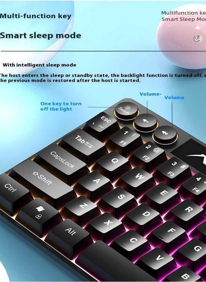 Healife - Compact RGB Mechanical Keyboard, 64-Key Wired Backlit Gaming Keyboard with Phone Holder - Image 1