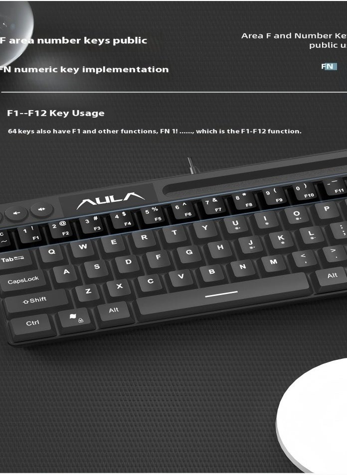 Healife - Compact RGB Mechanical Keyboard, 64-Key Wired Backlit Gaming Keyboard with Phone Holder - Image 1