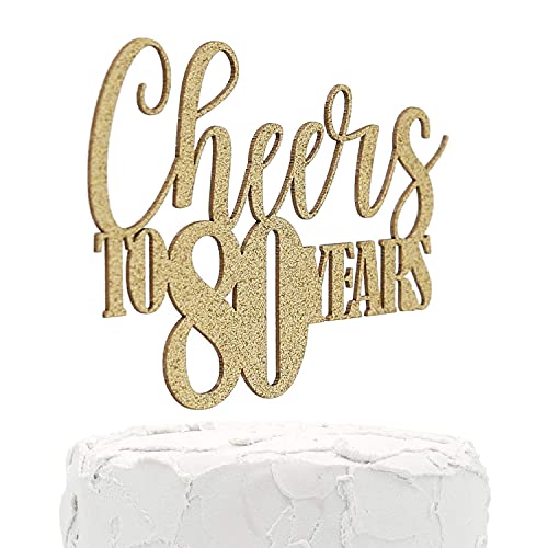 Festiko®80th Birthday Cake Topper - Cheers to 80 Years - Gold Glitter, Birthday Cake Decoration, Party Supplies - Image 1