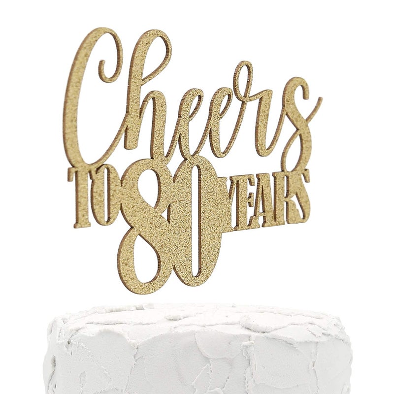 Festiko®80th Birthday Cake Topper - Cheers to 80 Years - Gold Glitter, Birthday Cake Decoration, Party Supplies - Image 2