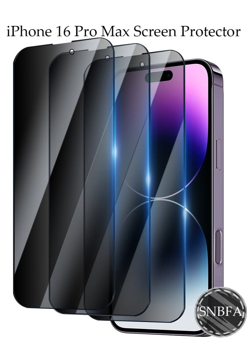SNBFA 3 PCS iPhone 16 Pro Max Privacy Screen Protector,28°Privacy Protector Support Fingerprint Unlock,9H Tempered Glass Film Easy Installation Anti-Scratch Film  - Image 1