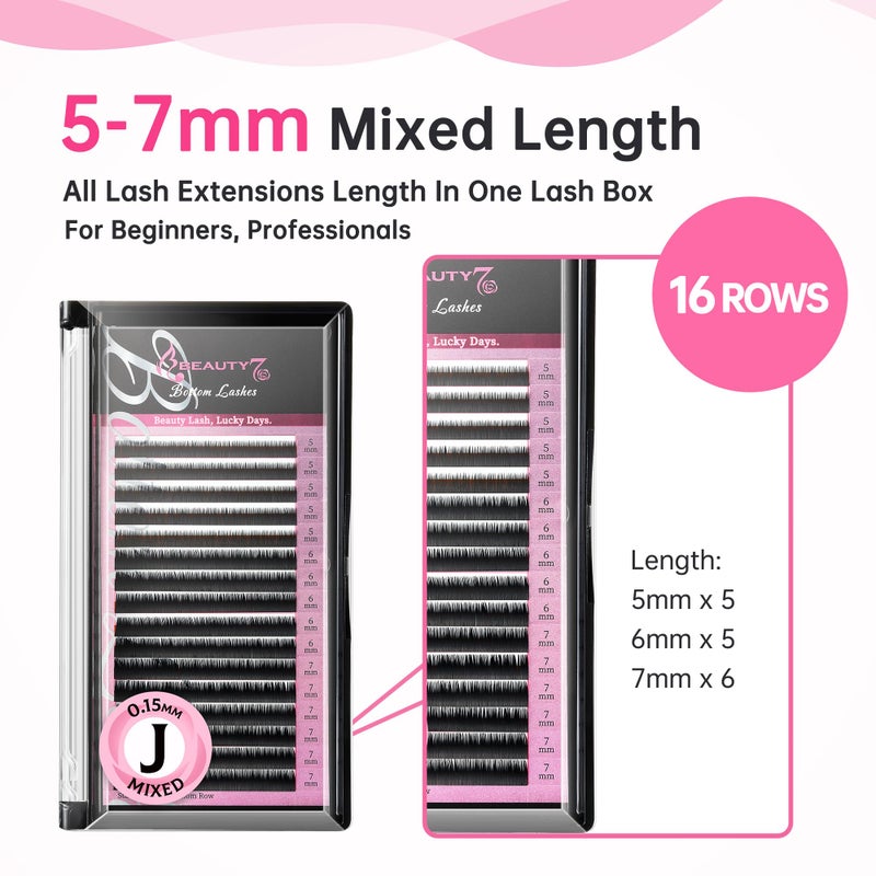Beauty7 Mixed Volume Under Bottom Lower Individual False Eyelash Extension Tray Matte Synthetic Mink Lash (0.15 Thickness, J Curl) - Image 2