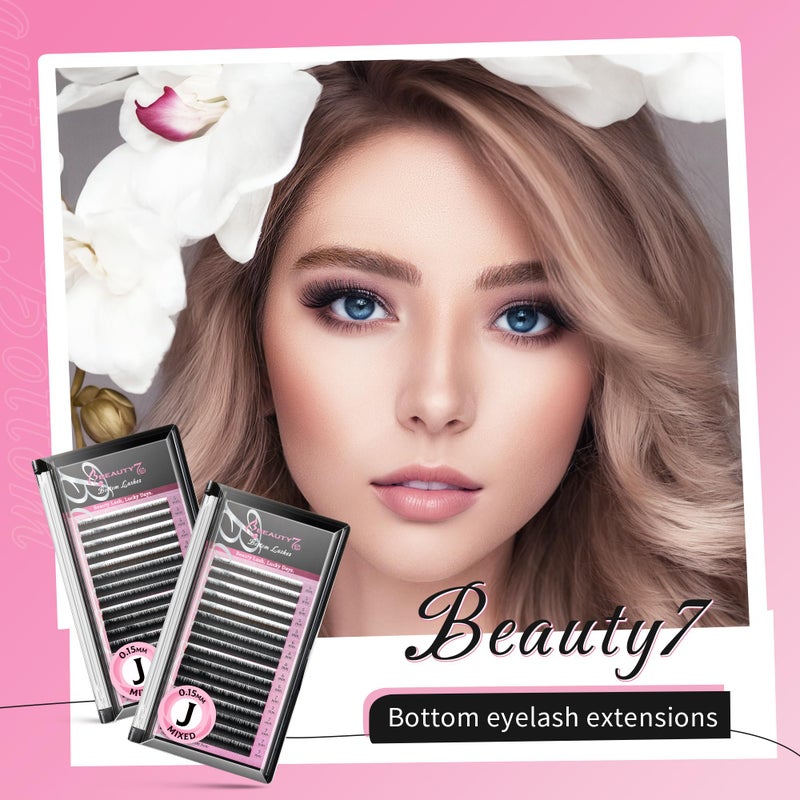 Beauty7 Mixed Volume Under Bottom Lower Individual False Eyelash Extension Tray Matte Synthetic Mink Lash (0.15 Thickness, J Curl) - Image 3