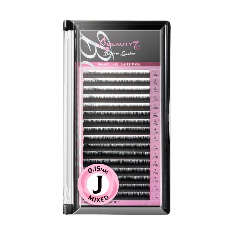 Beauty7 Mixed Volume Under Bottom Lower Individual False Eyelash Extension Tray Matte Synthetic Mink Lash (0.15 Thickness, J Curl) - Image 1