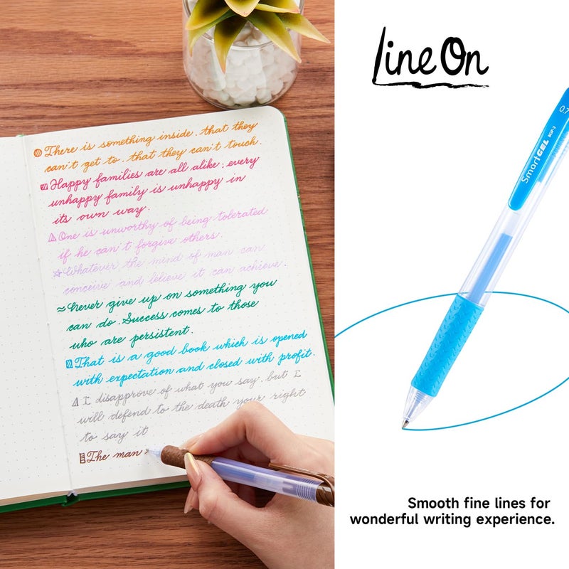 Lineon Colored Gel Pens, Lineon 24 Colors Retractable Gel Ink Pens with Grip, Medium Point(0.7mm) Smooth Writing Pens Perfect for Adults and Kids Journal Notebook Planner, Writing in Office and School - Image 4