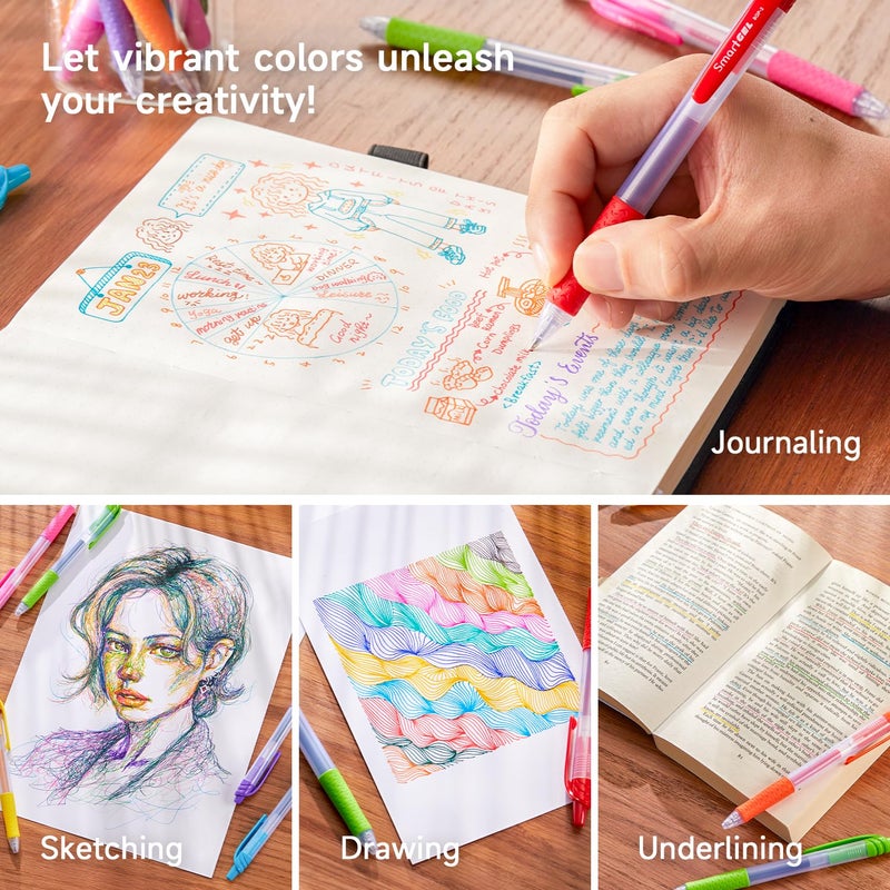 Lineon Colored Gel Pens, Lineon 24 Colors Retractable Gel Ink Pens with Grip, Medium Point(0.7mm) Smooth Writing Pens Perfect for Adults and Kids Journal Notebook Planner, Writing in Office and School - Image 5