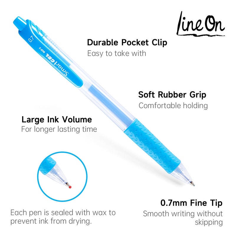 Lineon Colored Gel Pens, Lineon 24 Colors Retractable Gel Ink Pens with Grip, Medium Point(0.7mm) Smooth Writing Pens Perfect for Adults and Kids Journal Notebook Planner, Writing in Office and School - Image 3