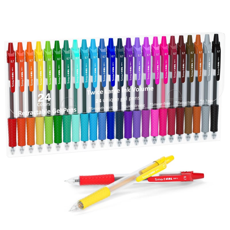 Lineon Colored Gel Pens, Lineon 24 Colors Retractable Gel Ink Pens with Grip, Medium Point(0.7mm) Smooth Writing Pens Perfect for Adults and Kids Journal Notebook Planner, Writing in Office and School - Image 1