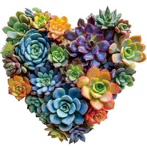 Mys Aurora Jigsaw Puzzles300 Pieces Heart Succulent Wooden Puzzles for Adults Unique Shaped Plant PuzzlesBrain Teaser Family Flower Puzzle Game 132 x 126 Inch - Image 1