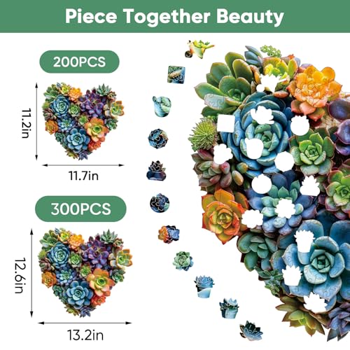 Mys Aurora Jigsaw Puzzles300 Pieces Heart Succulent Wooden Puzzles for Adults Unique Shaped Plant PuzzlesBrain Teaser Family Flower Puzzle Game 132 x 126 Inch - Image 5