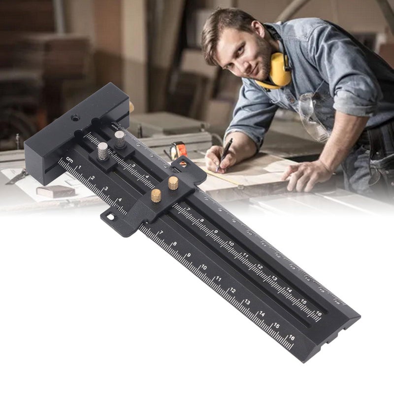 Black UK Standard T Type Scribing Double Line Marking Ruler for Woodworking - Image 3