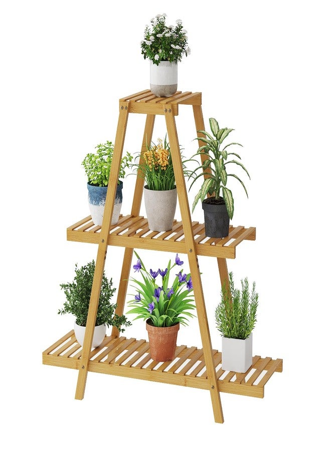 STDDRE Plant Stand For Indoor Outdoor Tiered Plant Shelf 3 Tier 8 Potted Bamboo Flower Holder Ladder Rack For Multiple Triangle Table Plant Pot Stand (Natural 3-Tier) - Image 1