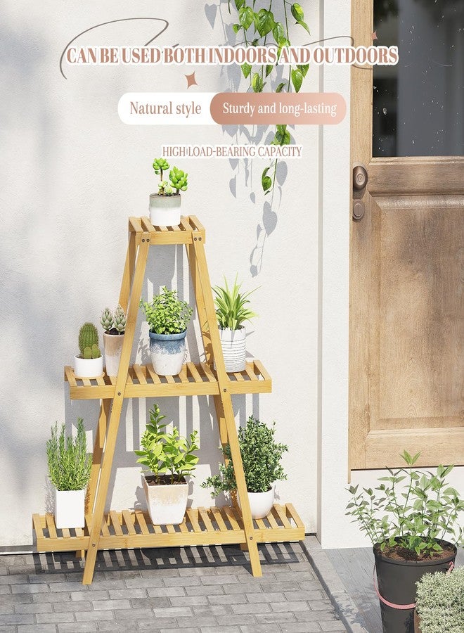 STDDRE Plant Stand For Indoor Outdoor Tiered Plant Shelf 3 Tier 8 Potted Bamboo Flower Holder Ladder Rack For Multiple Triangle Table Plant Pot Stand (Natural 3-Tier) - Image 2