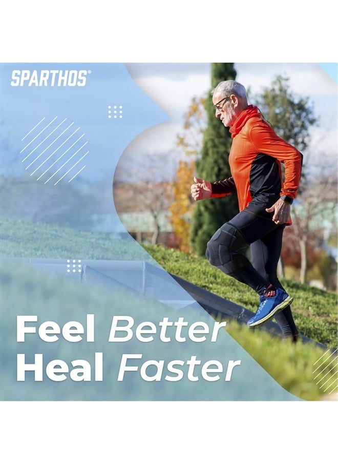 Sparthos - Hinged Knee Brace - Relieves ACL, MCL, Meniscus Tear, Arthritis, Tendon Pain - Open Patella Design with Dual Metal Side Stabilizers - Support for Running, For Men and Women (Large) - Image 1