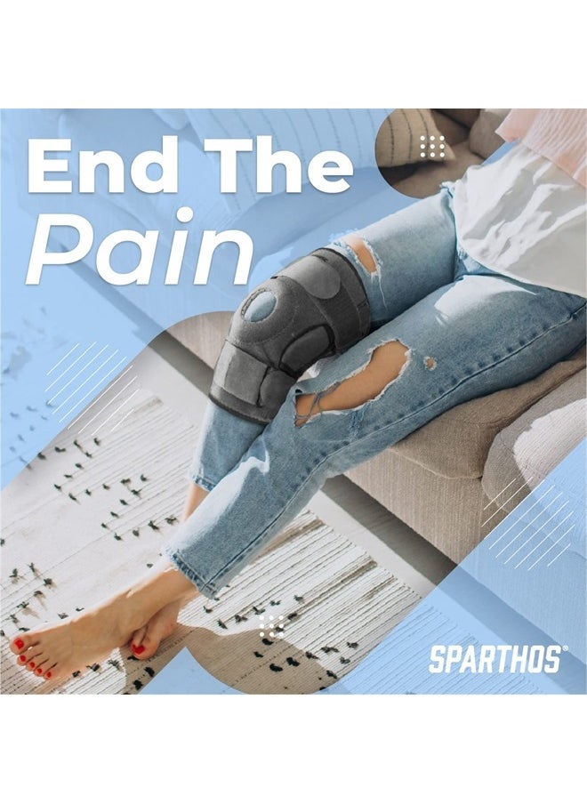 Sparthos - Hinged Knee Brace - Relieves ACL, MCL, Meniscus Tear, Arthritis, Tendon Pain - Open Patella Design with Dual Metal Side Stabilizers - Support for Running, For Men and Women (Large) - Image 1