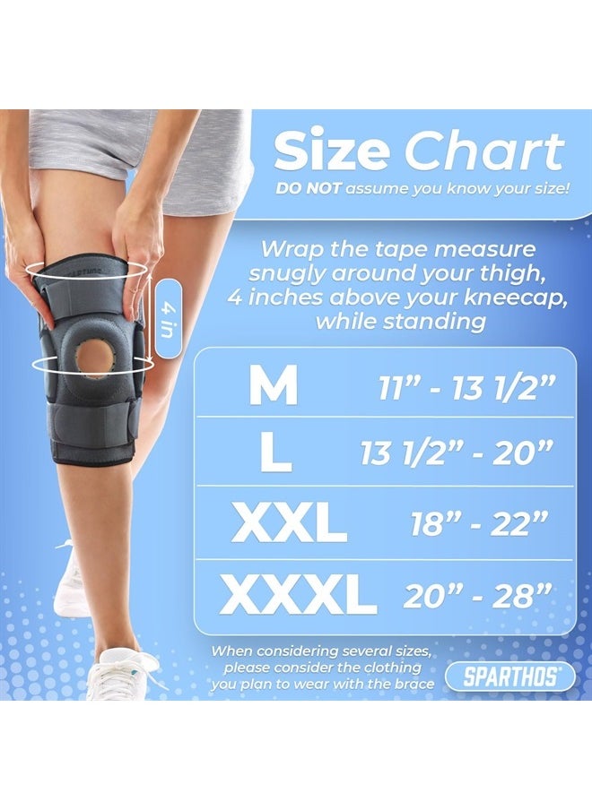Sparthos - Hinged Knee Brace - Relieves ACL, MCL, Meniscus Tear, Arthritis, Tendon Pain - Open Patella Design with Dual Metal Side Stabilizers - Support for Running, For Men and Women (Large) - Image 1