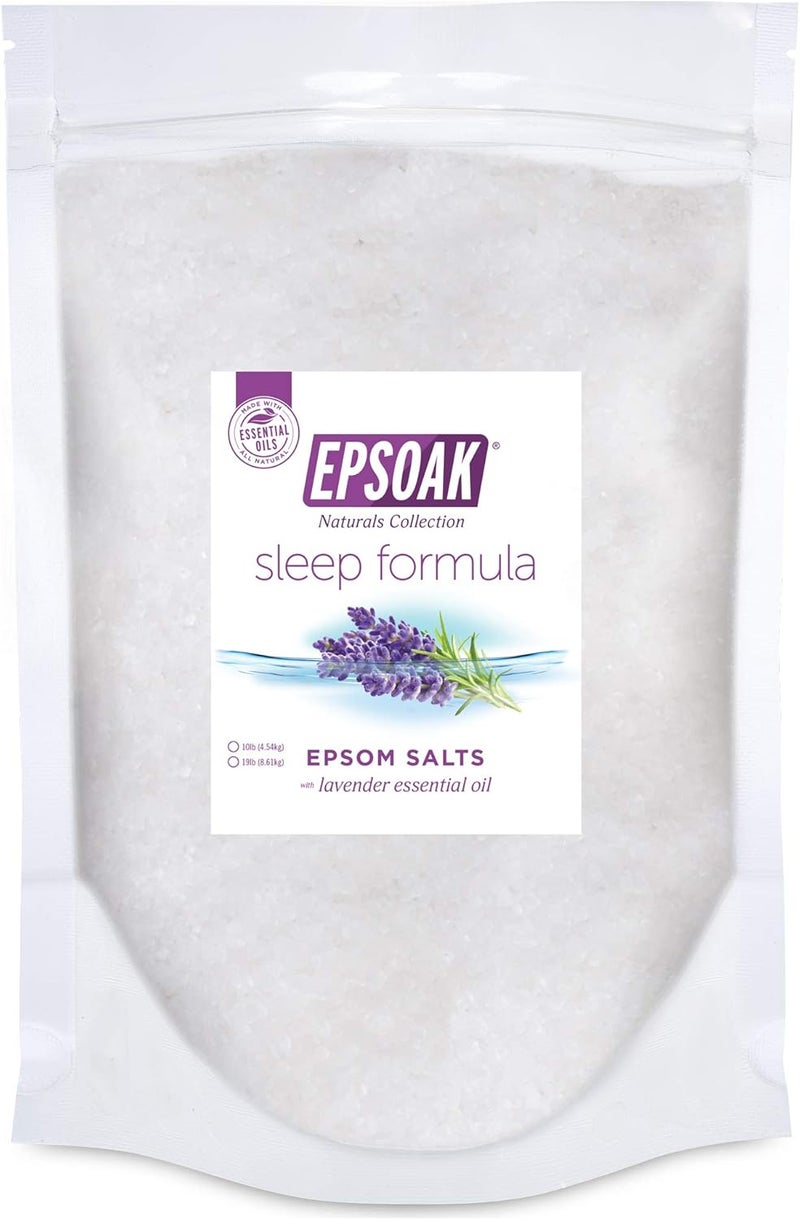 Epsoak Epsom Salt 19 lb Magnesium Sulfate USP Qty 1 x 19lb Bag Lavender Sleep Formula Resealable Epsom Salt Bag Made in The USA CrueltyFree Certified