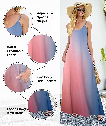 Wolddress Womens 2025 Casual Sleeveless Sundress Plus Size Loose Plain Long Summer Beach Maxi Dress with Pockets Gradient-Babyblue Pink S - Image 3
