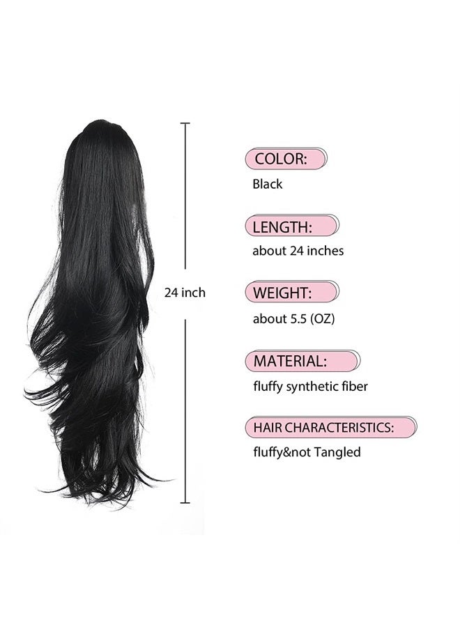 HSPJHTM Black Ponytail Extension Claw for Women Curly Hair Piece 24" Synthetic Pony Tail Hair Extensions Very Long & Voluminous Curled Wavy Heat-Resisting - Image 3