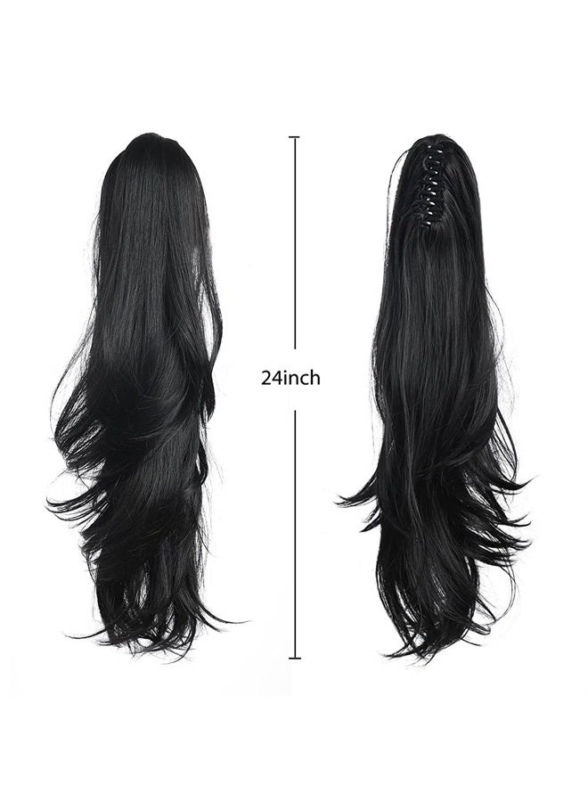 HSPJHTM Black Ponytail Extension Claw for Women Curly Hair Piece 24" Synthetic Pony Tail Hair Extensions Very Long & Voluminous Curled Wavy Heat-Resisting - Image 4