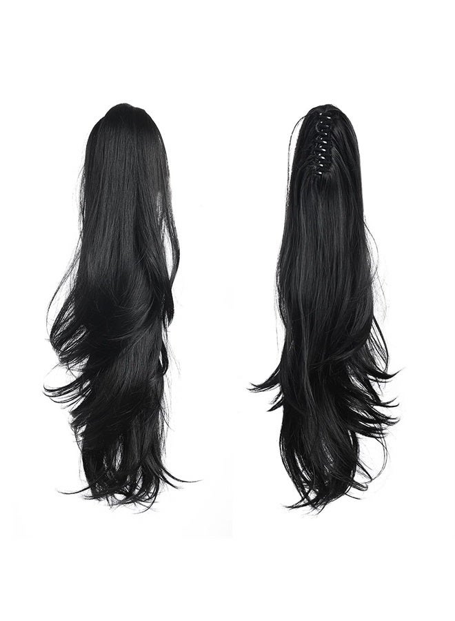 HSPJHTM Black Ponytail Extension Claw for Women Curly Hair Piece 24" Synthetic Pony Tail Hair Extensions Very Long & Voluminous Curled Wavy Heat-Resisting - Image 1