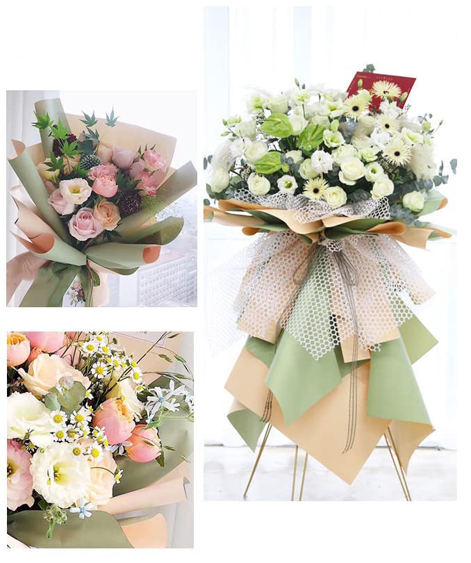 XICHEN 20 SheetsDoubleSided Colors Flower Wrapping PaperWaterproof Florist Bouquet PaperDIY CraftsDifferent DoubleSided Colors 58 x 58cm228x 228 inch Champagne Matcha Green - Image 3
