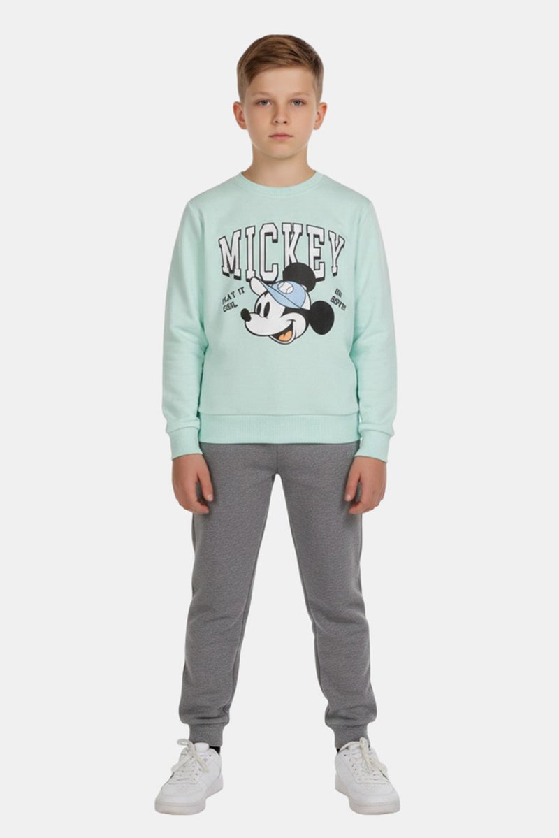 Disney x Micky And Friends kids Boy Crew Neck Long Sleeve Sweatshirt, Mint - Image 1