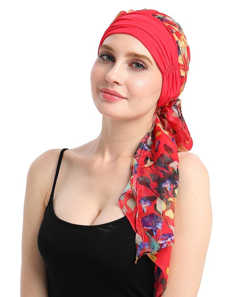 FocusCare Knits Fitted Turban Hat for Cancer Women DIY Easy Tie Chemo Bandana - Image 1