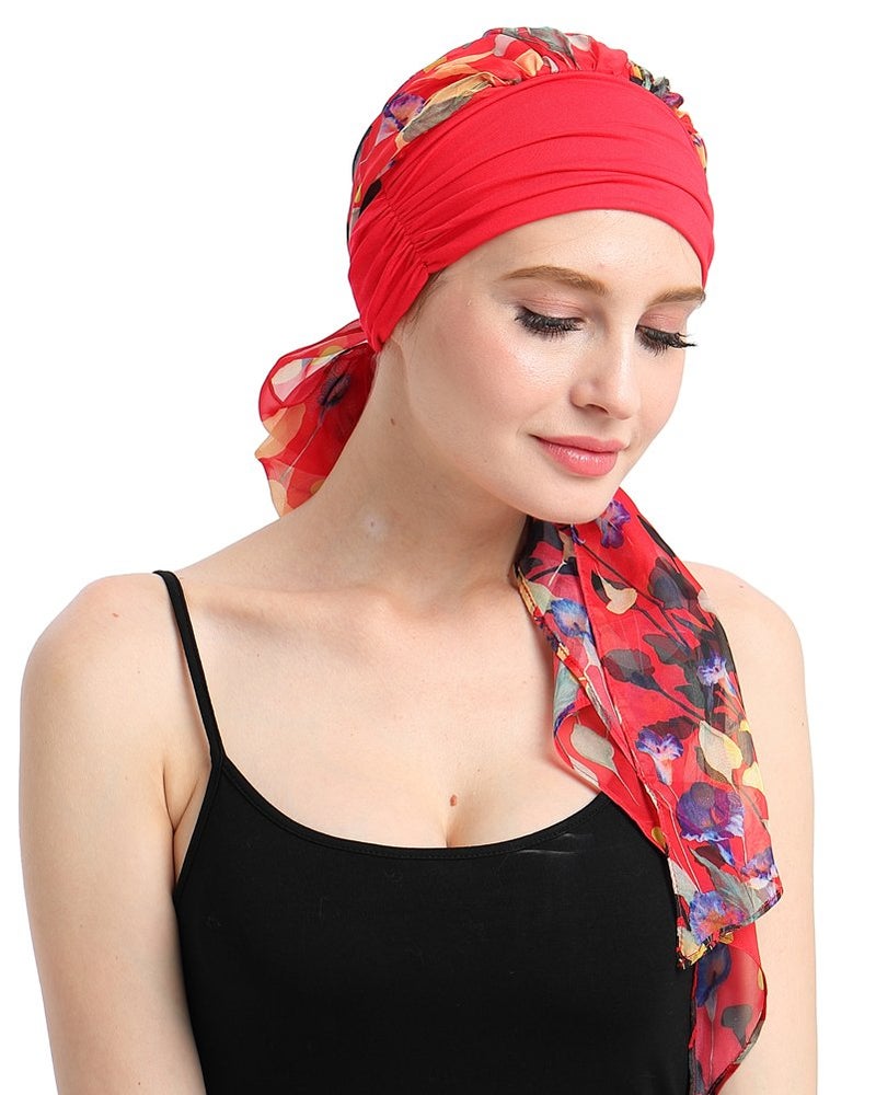 FocusCare Knits Fitted Turban Hat for Cancer Women DIY Easy Tie Chemo Bandana - Image 2