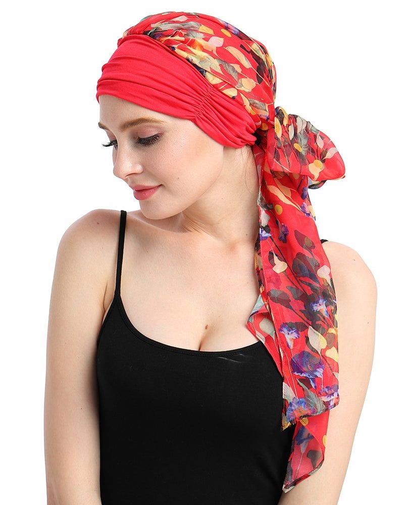 FocusCare Knits Fitted Turban Hat for Cancer Women DIY Easy Tie Chemo Bandana - Image 3
