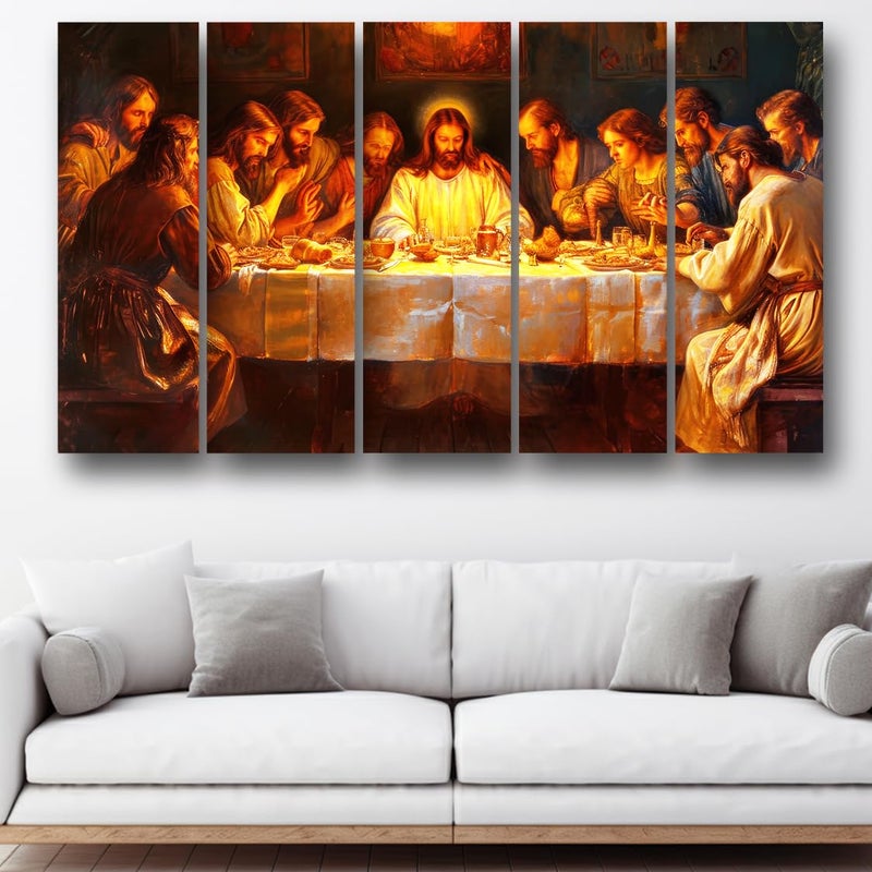 Casperme Lord Jesus Last Supper Wall Painting Framed Big Size For Living Room, Home, office & Wall Decor, 48 x 30 inches set of 5 (Jesus Supper) - Image 3