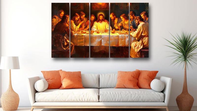 Casperme Lord Jesus Last Supper Wall Painting Framed Big Size For Living Room, Home, office & Wall Decor, 48 x 30 inches set of 5 (Jesus Supper) - Image 5
