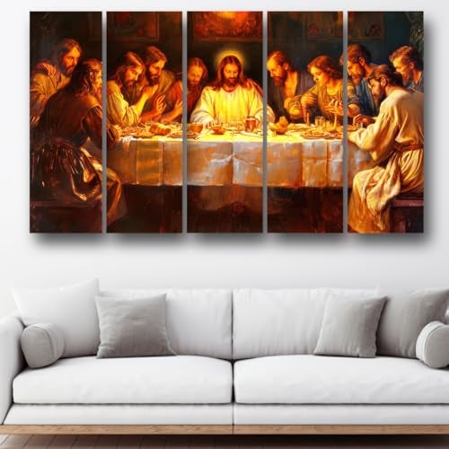 Casperme Lord Jesus Last Supper Wall Painting Framed Big Size For Living Room, Home, office & Wall Decor, 48 x 30 inches set of 5 (Jesus Supper) - Image 1