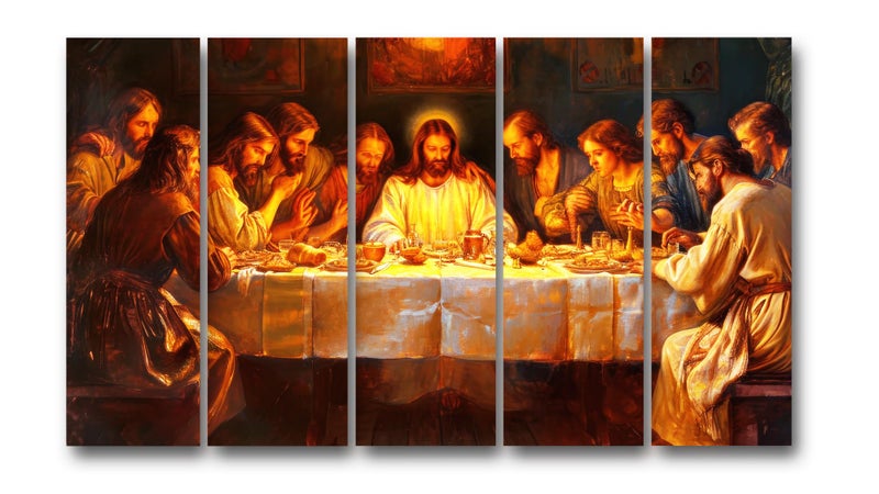 Casperme Lord Jesus Last Supper Wall Painting Framed Big Size For Living Room, Home, office & Wall Decor, 48 x 30 inches set of 5 (Jesus Supper) - Image 2
