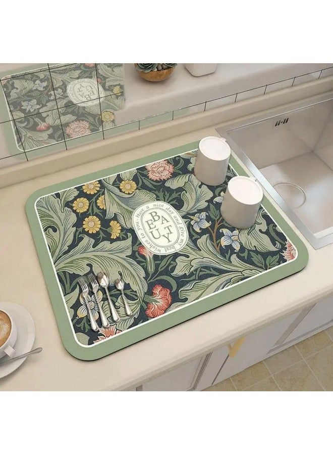 Home-Cloud حصيرة تجفيف الأطباق HomeCloud لسطح المطبخ، تخفي البقع، فائقة الامتصاص، غير قابلة للانزلاق، مقاومة للحرارة، رائعة للأطباق، وسادة الرف، سطح المطبخ، ماكينة القهوة، عنصر القهوة (جمال أخضر، 50x40 سم) - Image 1