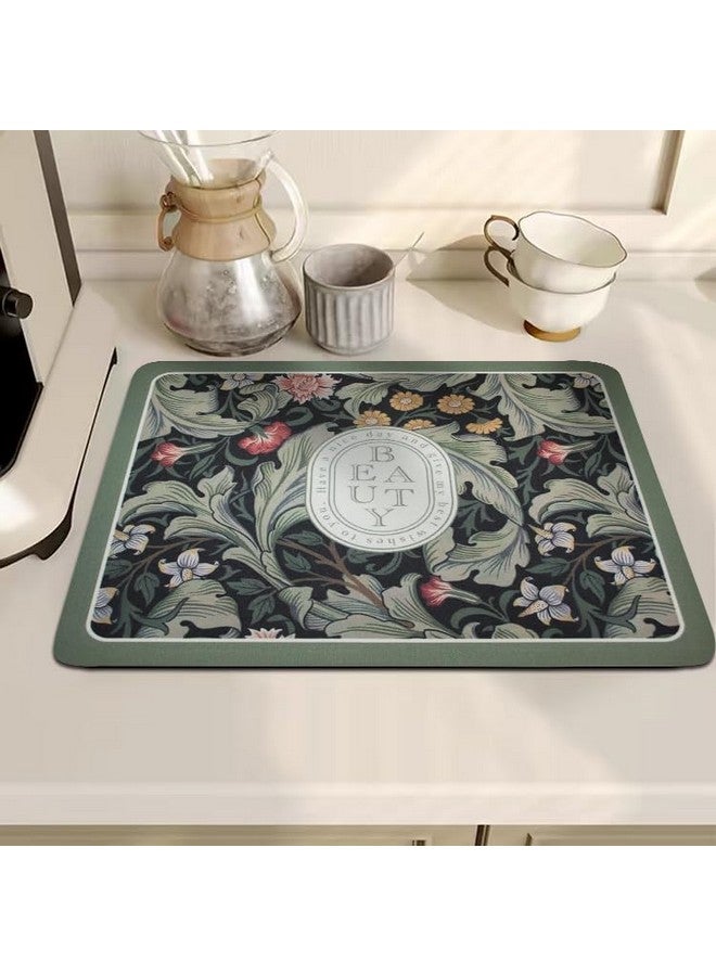 Home-Cloud حصيرة تجفيف الأطباق HomeCloud لسطح المطبخ، تخفي البقع، فائقة الامتصاص، غير قابلة للانزلاق، مقاومة للحرارة، رائعة للأطباق، وسادة الرف، سطح المطبخ، ماكينة القهوة، عنصر القهوة (جمال أخضر، 50x40 سم) - Image 4