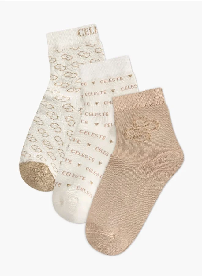 Celeste Women's Textured Non Terry Ankle Length Socks - Set of 3
