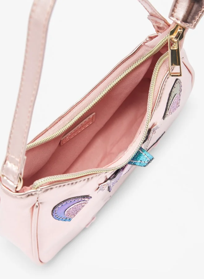 Flora Bella By Shoexpress Applique Detail Shoulder Bag with Strap Handle and Zip Closure