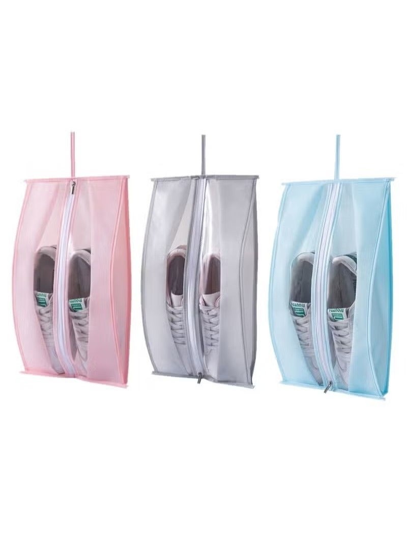 Shoe Bags for Travel, 3 Pack Medium Size Waterproof Shoe Bags for Women and Men, Translucent Design protable Shoe organizer bag for Packing with Sturdy Zipper(Blue+Pink+Gray)  - Image 1